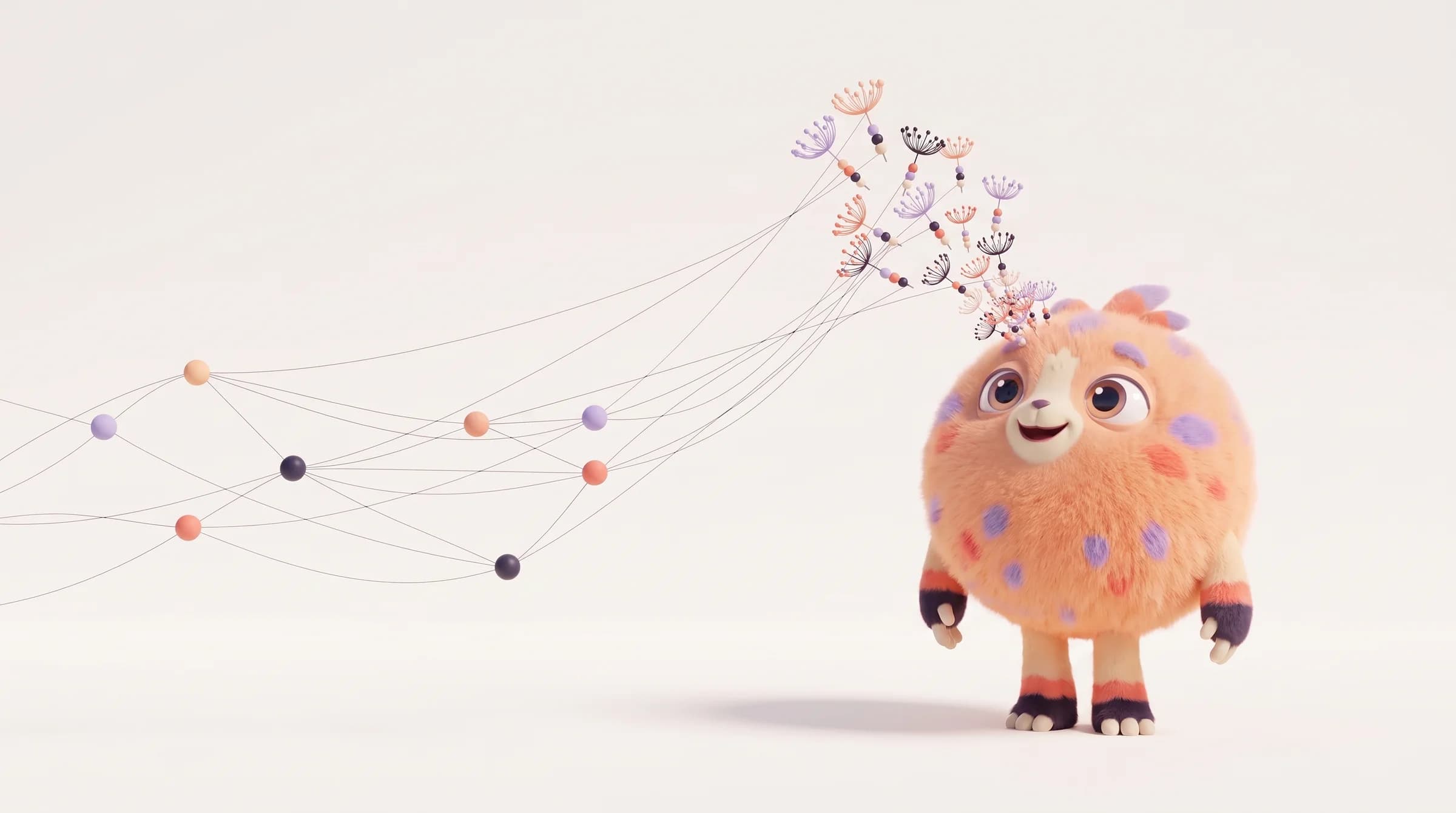 The mascot sends seeds out that connect into a network of nodes